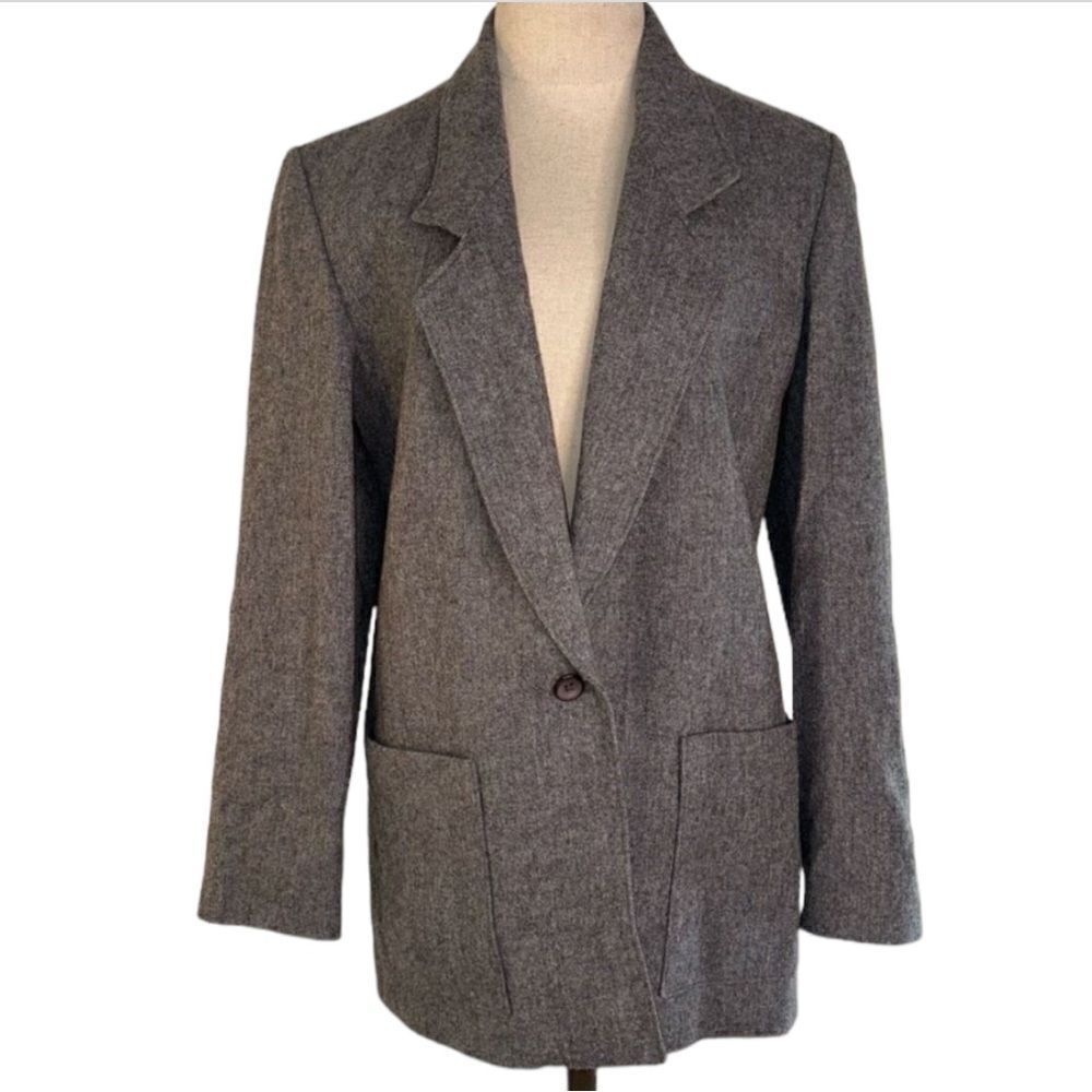 Sutter Place Womens 10 Vintage Wool Blend Gray Blazer Career Modest Pockets